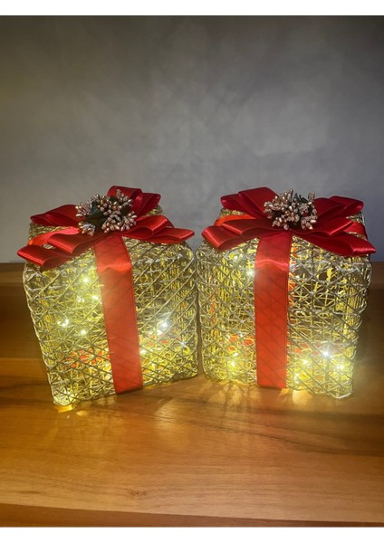 Yılbaşı Ağacı Altı LED Işıklı Hediye Kutusu Seti 2’li Kırmızı Kurdele fiyatları