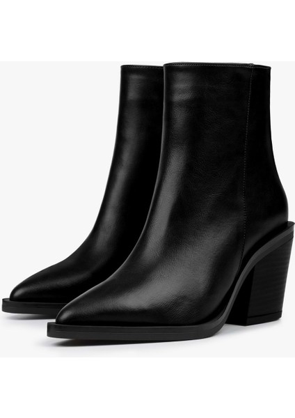 Kadın Mirea Siyah Cilt Kovboy Topuklu Bot fiyatları