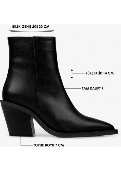 Kadın Mirea Siyah Cilt Kovboy Topuklu Bot modelleri