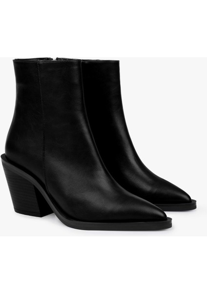 Kadın Mirea Siyah Cilt Kovboy Topuklu Bot indirimleri
