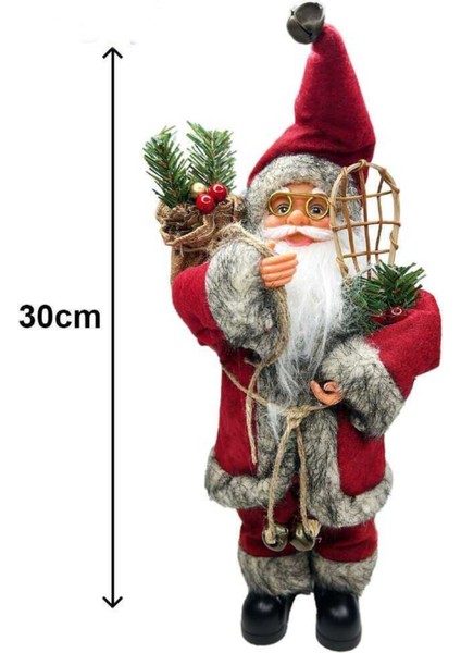 Yılbaşı Kırmızı Noel Baba Figür 30 Cm, Süs Seti, Şık ve Neşeli Dekorasyon.
