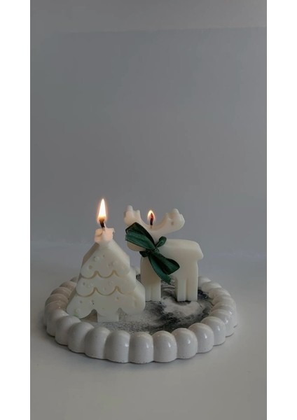 Yılbaşı Temalı Büyük Geyik ve Çam Ağacı Mum, El Yapımı, Hediye Alternatifi