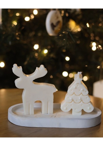 Yılbaşı Temalı Büyük Geyik ve Çam Ağacı Mum, El Yapımı, Hediye Alternatifi fiyatları