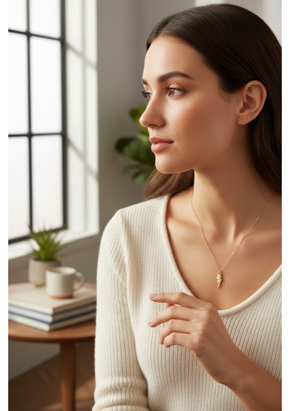 Şimşek Figürlü Zirkon TAŞLI14 Ayar Altın Kolye fırsatları