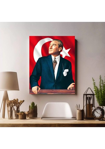 Atatürk Türk Bayraklı Kanvas Tablo