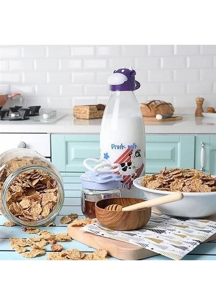 Inek Tasarımlı Sevimli Cam Suluk - Süt Şişesi 1000 ml