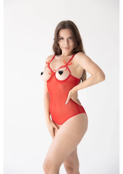 Göğsü ve Arkası Açık Kırmızı Fantazi Babydoll Gecelik TM1292 modelleri