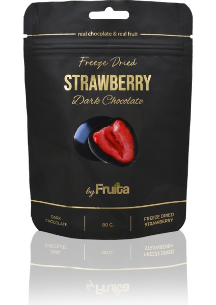 Bitter Çikolata Kaplı Çilek 80GR Dondurularak Kurutulmuş Katkısız Draje - Freeze Dried