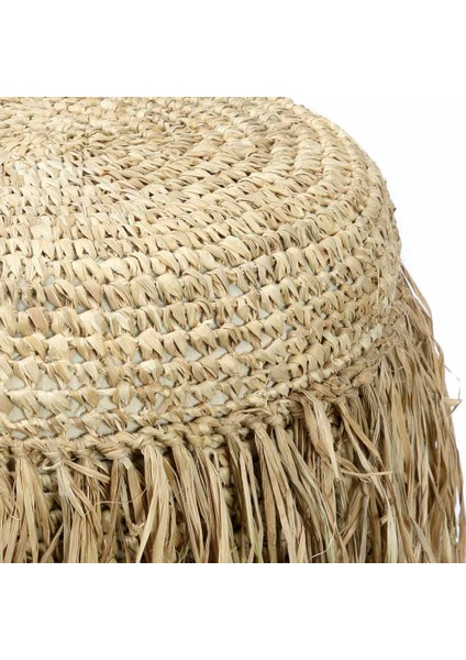 Doğal Lif Püsküllü Puf, 45 Cm, Üç Kat Saçak, Salon Puf, Tabure, Bohem Dekor, Oturma Pufu modelleri