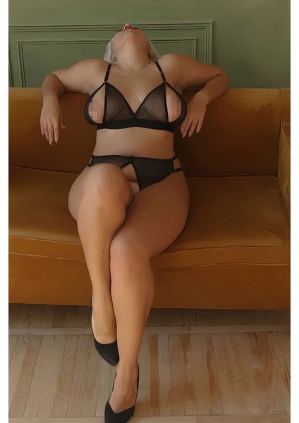 Özel Bölgeleri Açık Büyük Beden Siyah Transparan Fantazi Sütyen Takımı TM1306 fiyatları