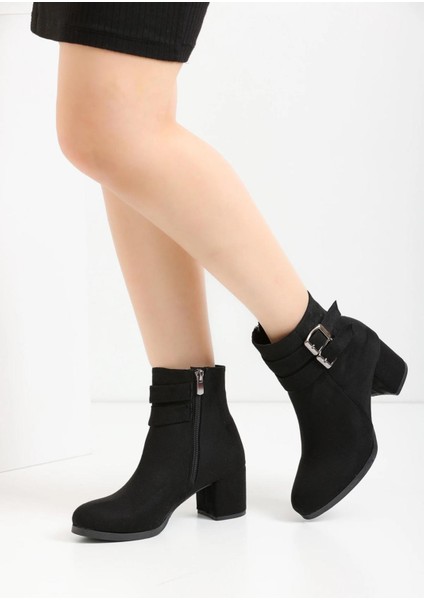 Belle Shoe Kadın Hemera Siyah Süet Çift Tokalı Kısa Bot fiyatları