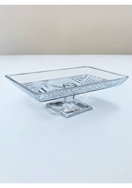 Ayaklı Sunum Tabağı Cam Şık Zarif Kek Pasta Servis Sunum Dikdörtgen Cam Tabak