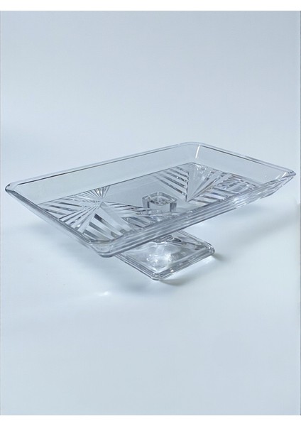 Ayaklı Sunum Tabağı Cam Şık Zarif Kek Pasta Servis Sunum Dikdörtgen Cam Tabak fırsatları