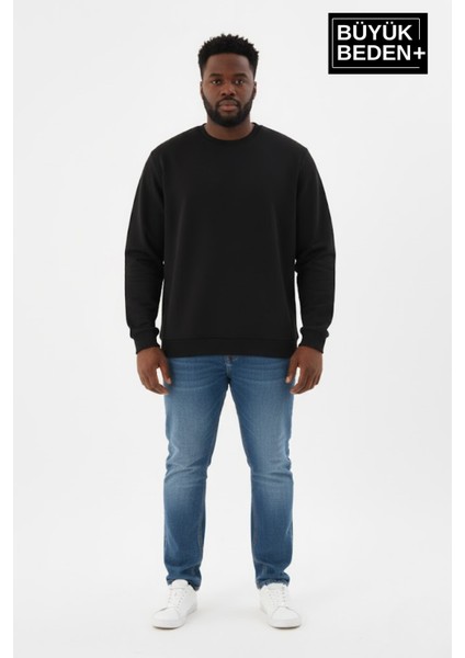 Erkek Büyük Beden Bisiklet Yaka Kollar ve Etek Ribanalı Ince Sweatshirt SPR26BSW956