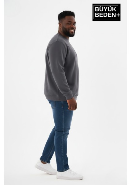 Erkek Büyük Beden Bisiklet Yaka Kollar ve Etek Ribanalı Ince Sweatshirt SPR26BSW956 fiyatları