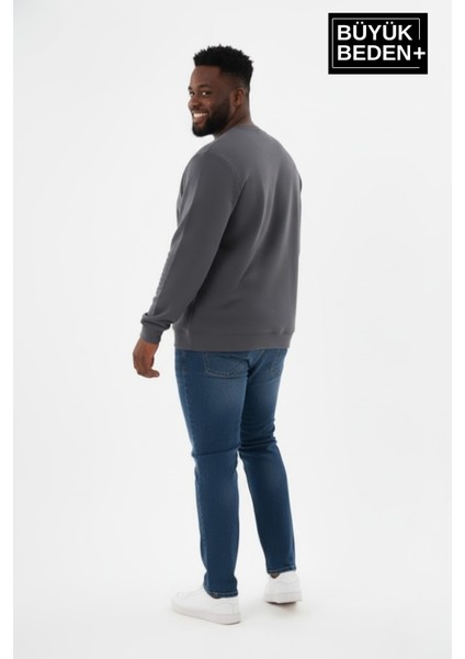 Erkek Büyük Beden Bisiklet Yaka Kollar ve Etek Ribanalı Ince Sweatshirt SPR26BSW956 fırsatları