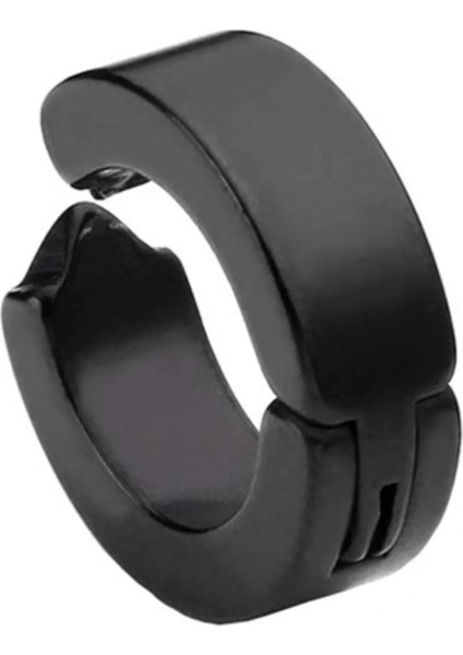 Erkek Küpesi - 1 Adet Siyah Çelik Kıstırmalı Küpe Paslanmaz Atmaz Çelik Siyah Küpe