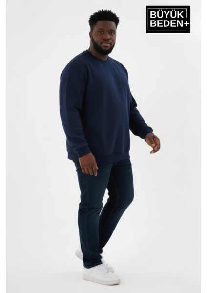 Erkek Büyük Beden Bisiklet Yaka Kollar ve Etek Ribanalı Ince Sweatshirt SPR26BSW956