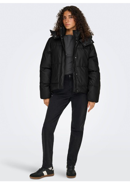 Siyah Kadın Mont Onlagnes Coated Puffer Jacket Otw