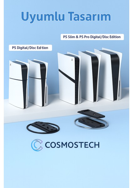 Ps5 Pro / Ps5 Fat / Ps5 Slim Konsol Uyumlu Dikey Stand – Disc/digital Destekli, Vida ile Güçlü Sabitleme, Kaymaz Silikon Taban, Minimal Tasarım modelleri