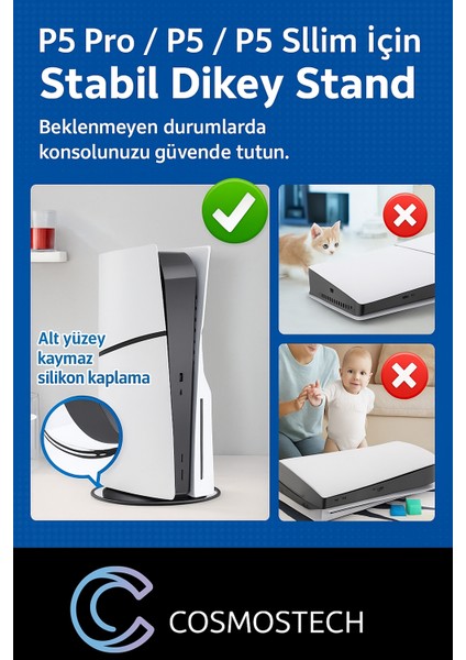 Ps5 Pro / Ps5 Fat / Ps5 Slim Konsol Uyumlu Dikey Stand – Disc/digital Destekli, Vida ile Güçlü Sabitleme, Kaymaz Silikon Taban, Minimal Tasarım fırsatları