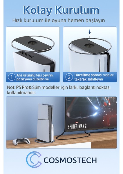 Ps5 Pro / Ps5 Fat / Ps5 Slim Konsol Uyumlu Dikey Stand – Disc/digital Destekli, Vida ile Güçlü Sabitleme, Kaymaz Silikon Taban, Minimal Tasarım