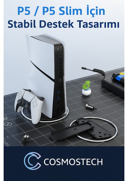 Ps5 Pro / Ps5 Fat / Ps5 Slim Konsol Uyumlu Dikey Stand – Disc/digital Destekli, Vida ile Güçlü Sabitleme, Kaymaz Silikon Taban, Minimal Tasarım