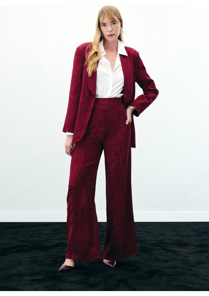 Yüksek Bel Desenli Pantolon - Bordo modelleri