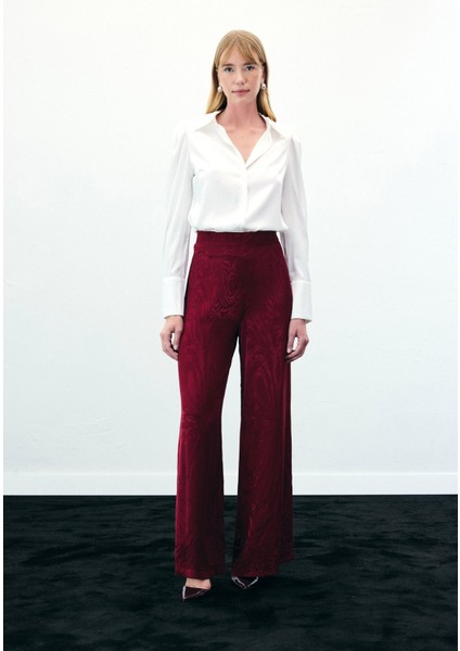 Yüksek Bel Desenli Pantolon - Bordo indirimleri