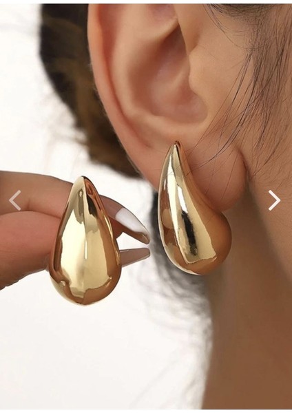 Altın Renk Göz Yaşı Bottega Küpe Kadın Damla Küpe Vip Kararmaz Solmaz Çelik Küpe - 3013