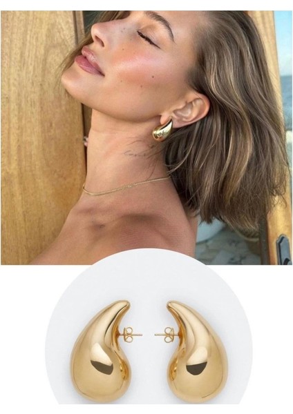 Altın Renk Göz Yaşı Bottega Küpe Kadın Damla Küpe Vip Kararmaz Solmaz Çelik Küpe - 3013 fırsatları