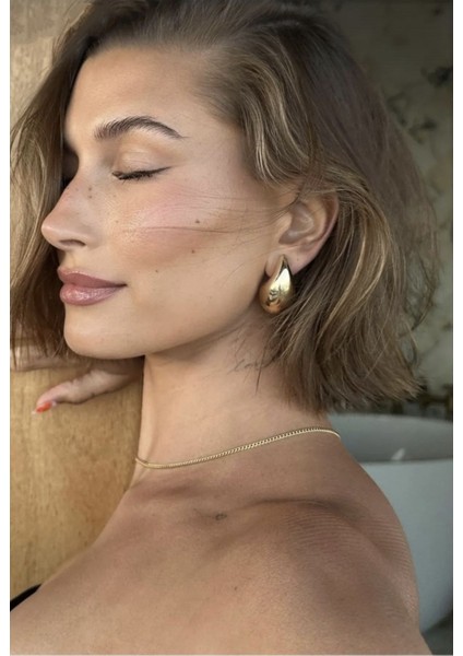 Altın Renk Göz Yaşı Bottega Küpe Kadın Damla Küpe Vip Kararmaz Solmaz Çelik Küpe - 3013