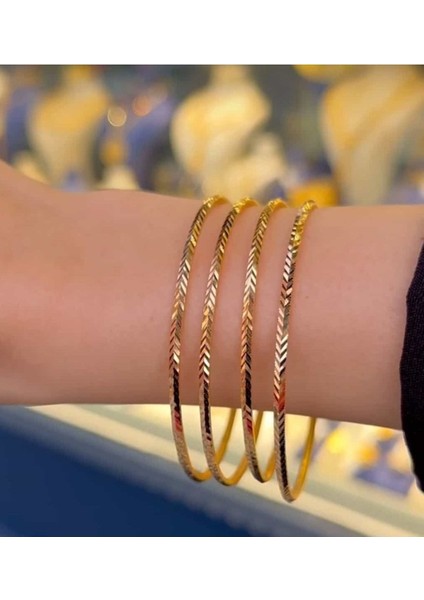 Altın Renk 3 Adet 22 Ayar Kaplama Başak Desenli Ajda Bilezik 22 Cm. - 3287-3