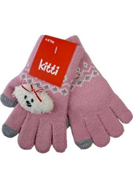 Spteks Kitti 4-8 Yaş Kız Çocuk Pembe Renk Bulut Figürlü Kışlık Örme Eldiven fırsatları