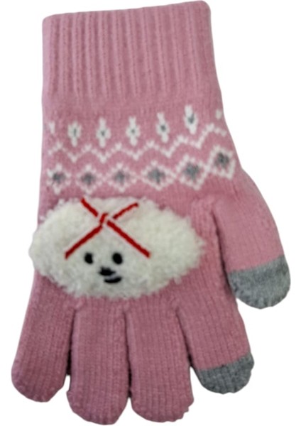 Spteks Kitti 4-8 Yaş Kız Çocuk Pembe Renk Bulut Figürlü Kışlık Örme Eldiven indirimleri