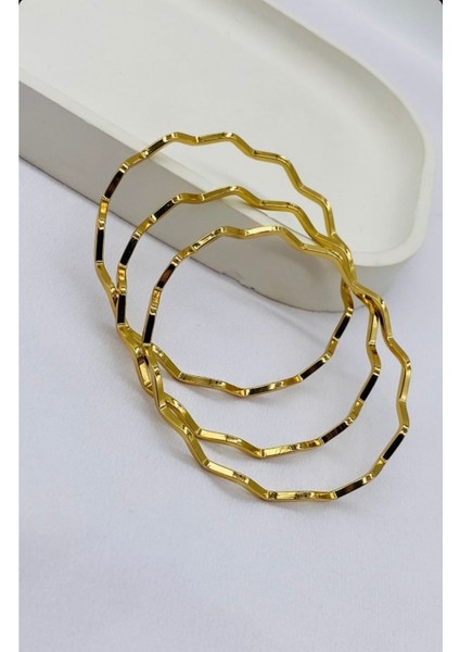 Altın Renk 3 Adet 22 Ayar Kaplama Zikzak Ajda Bilezik Bileklik 22 Cm. - 3288-3 fiyatları