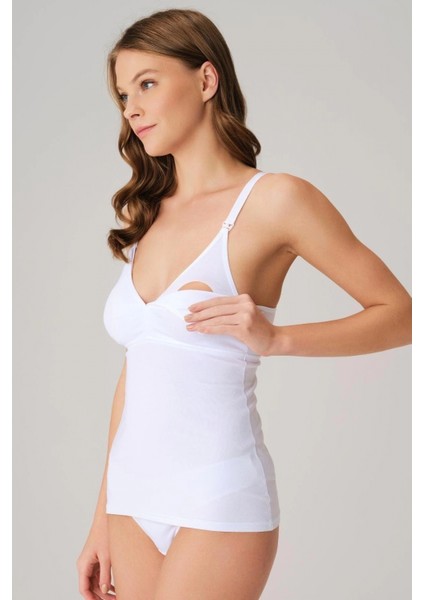 - Modal Pamuklu Lohusa Önden Açılan Beyaz Emzirme Atleti