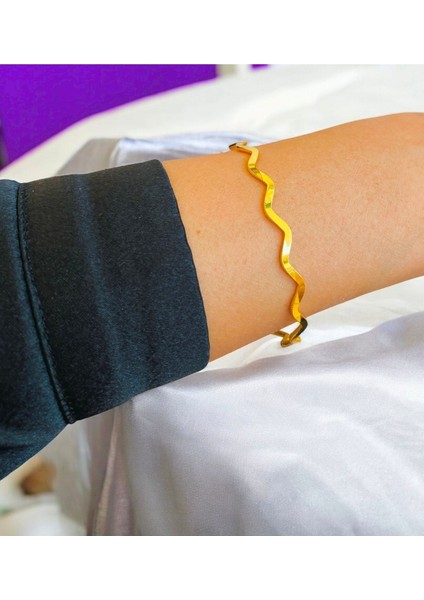 Altın Renk 3 Adet 22 Ayar Kaplama Zikzak Ajda Bilezik Bileklik 22 Cm. - 3288-3 indirimleri