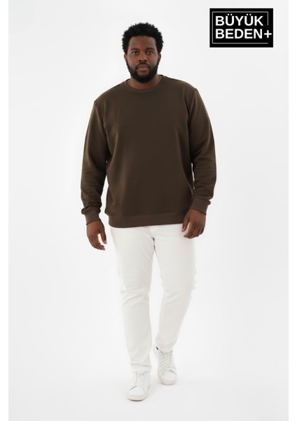 Erkek Büyük Beden Bisiklet Yaka Kollar ve Etek Ribanalı Ince Sweatshirt SPR26BSW956