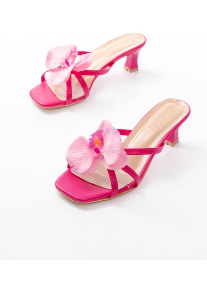 Fuşya Orkide Detaylı Ince Topuklu Kadın Terlik modelleri