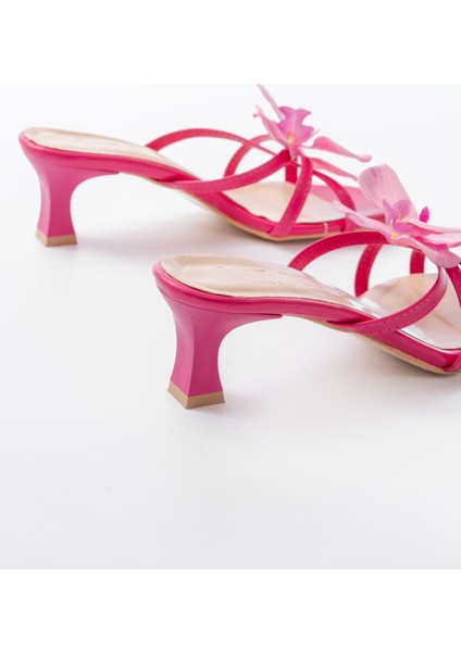 Fuşya Orkide Detaylı Ince Topuklu Kadın Terlik indirimleri