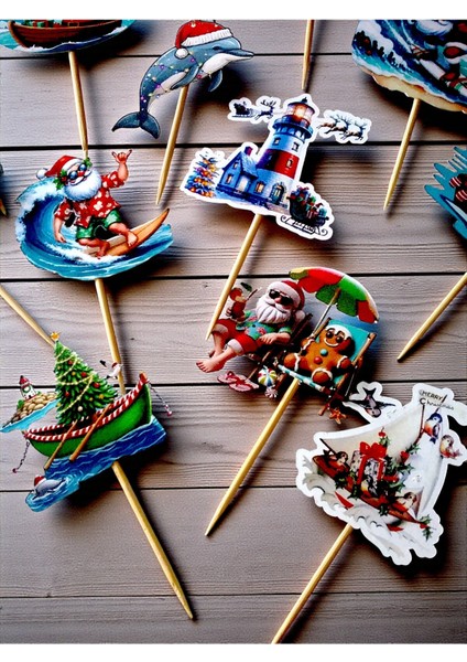 14’lü Yelkenli Denizci Noel Baba Kürdan Süsü Seti – Yılbaşı Sofra Dekoru