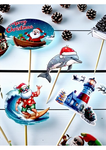 14’lü Yelkenli Denizci Noel Baba Kürdan Süsü Seti – Yılbaşı Sofra Dekoru