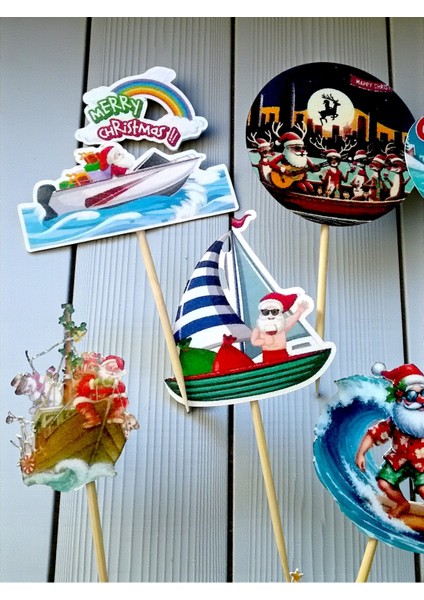 14’lü Yelkenli Denizci Noel Baba Kürdan Süsü Seti – Yılbaşı Sofra Dekoru
