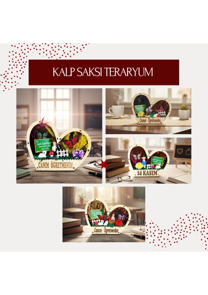 Kalp Saksı Teraryum - Öğretmenler Günü Hediyesi