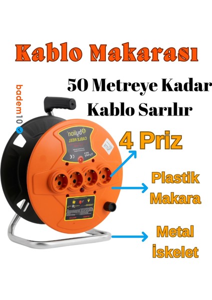 Boş Makara 4 Prizli 50 Metre Kapasiteli Dayanıklı Plastik Sarım Makarası Kablo Düzenleyici Model modelleri