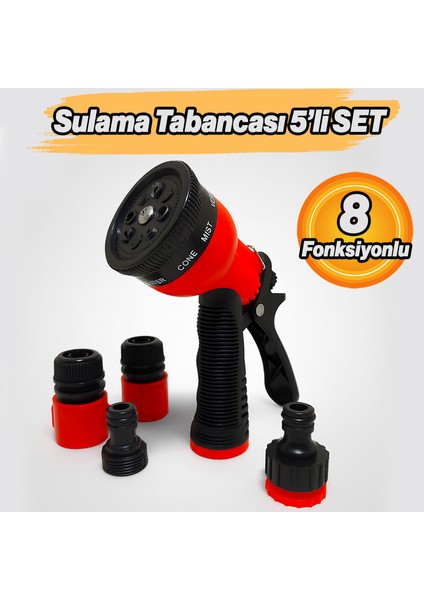 Ayarlanabilir Bahçe Sulama 8 Fonksiyonlu Tabancası Dayanıklı Yüksek Basınçlı Dayanıklı 5'li Set