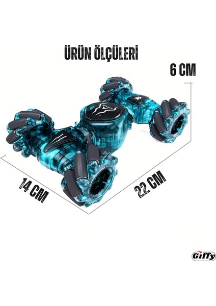 Oyuncak 2.4 Ghz Uzaktan ve Bilek Kumandalı Şarjlı LED Işıklı Full Fonksiyon Akrobat Drift Aracı