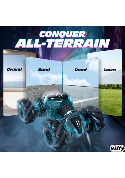 Oyuncak 2.4 Ghz Uzaktan ve Bilek Kumandalı Şarjlı LED Işıklı Full Fonksiyon Akrobat Drift Aracı