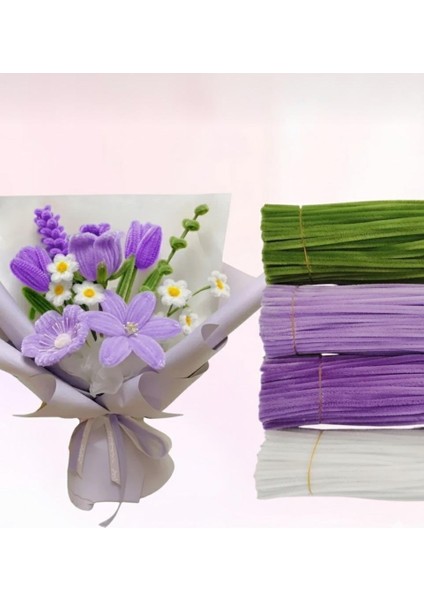 4'lü Şönil Set 25 Adet Beyaz,25 Adet Açık Mor,25 Adet Koyu Mor,25 Adet Ordu Yeşili Şönil Tüylü Tel